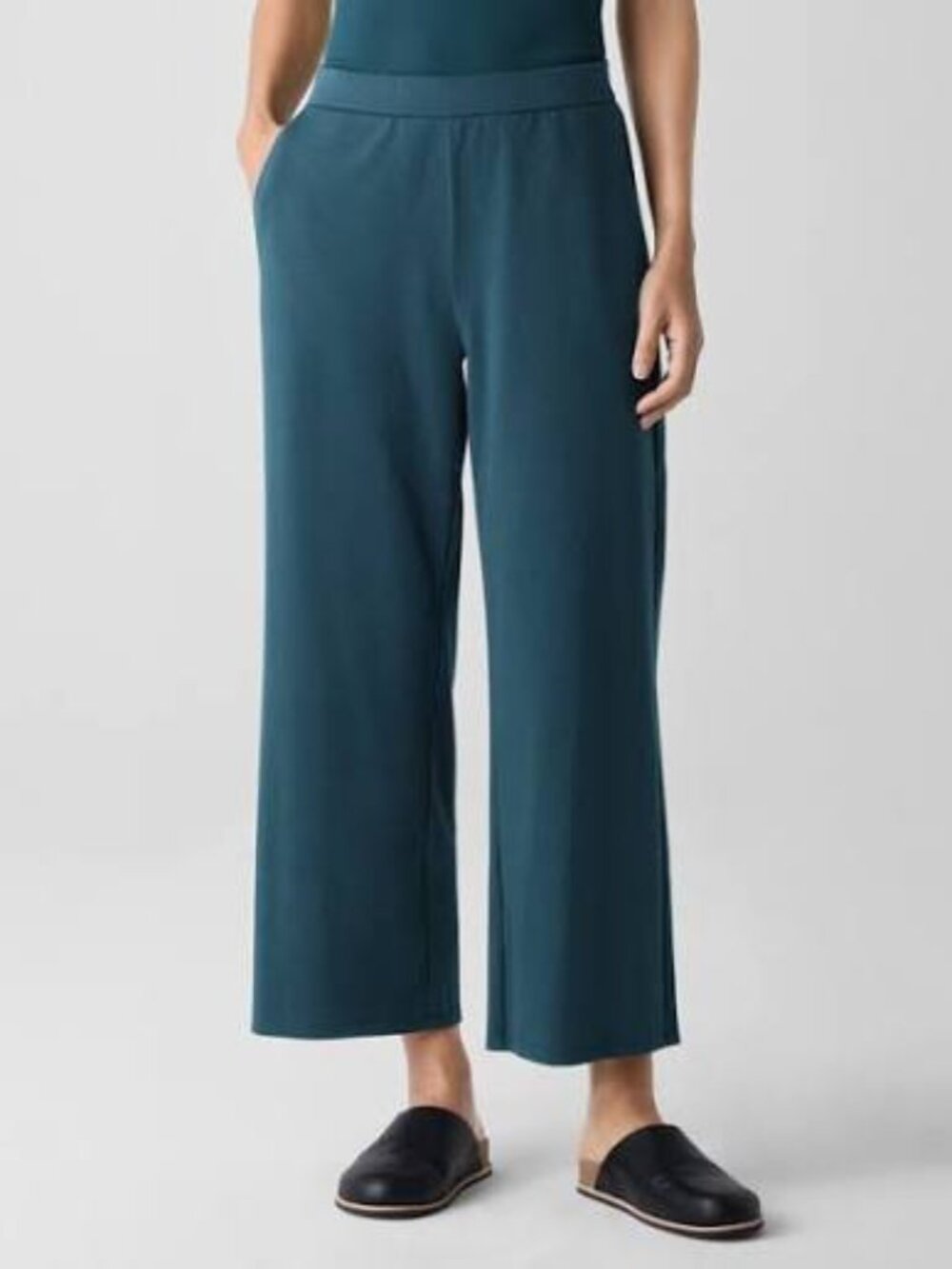 NEW! EILEEN FISHER ORGANIC COTTON-BLEND PONTE KNIT WIDE LEG PANTS CROPPED sz S